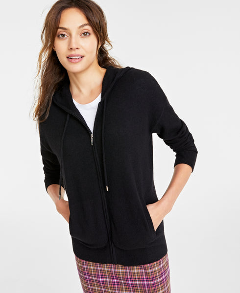 Women's Petite 100% Cashmere Zip Hoodie